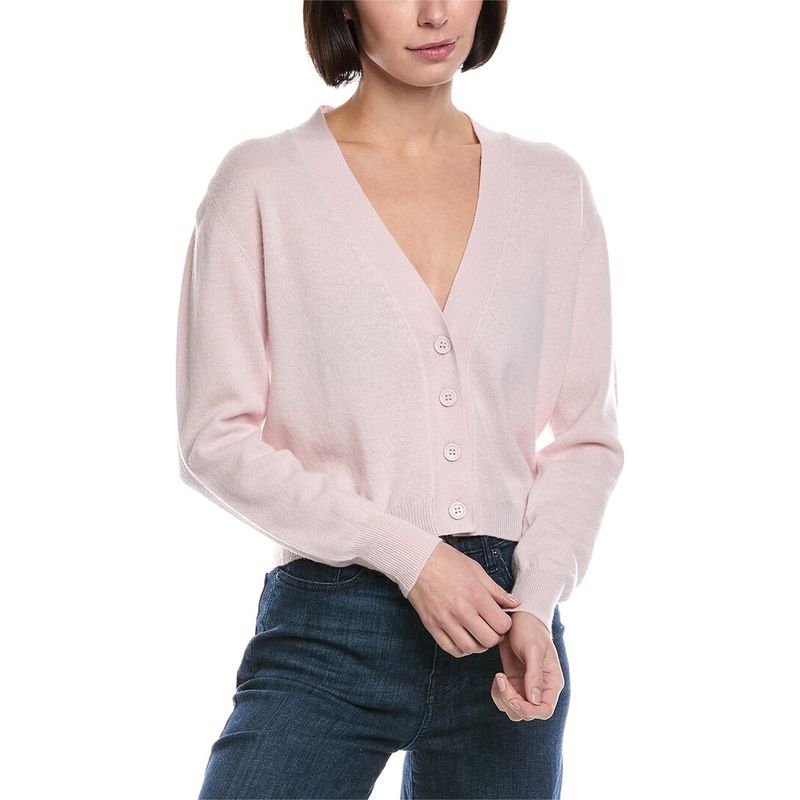 Brodie Cashmere Womens Boxy Little Wool & Cashmere-Blend Cardigan, Pink
